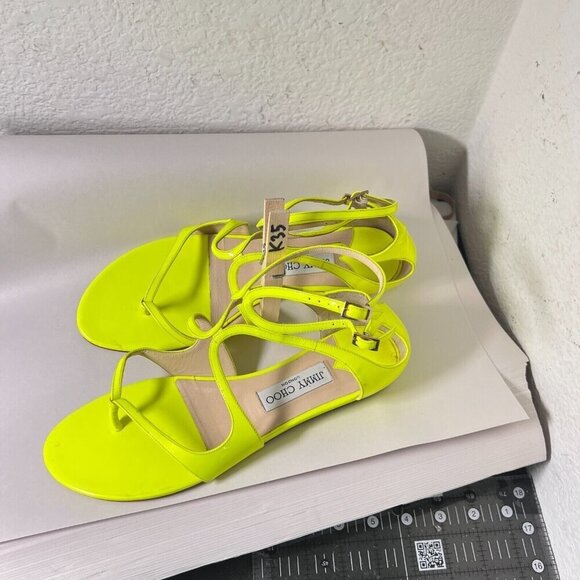 Jimmy Choo Women Size EU 39 US 9 Shocking Yellow Patent Leather Gladiator Shoes - Picture 13 of 13